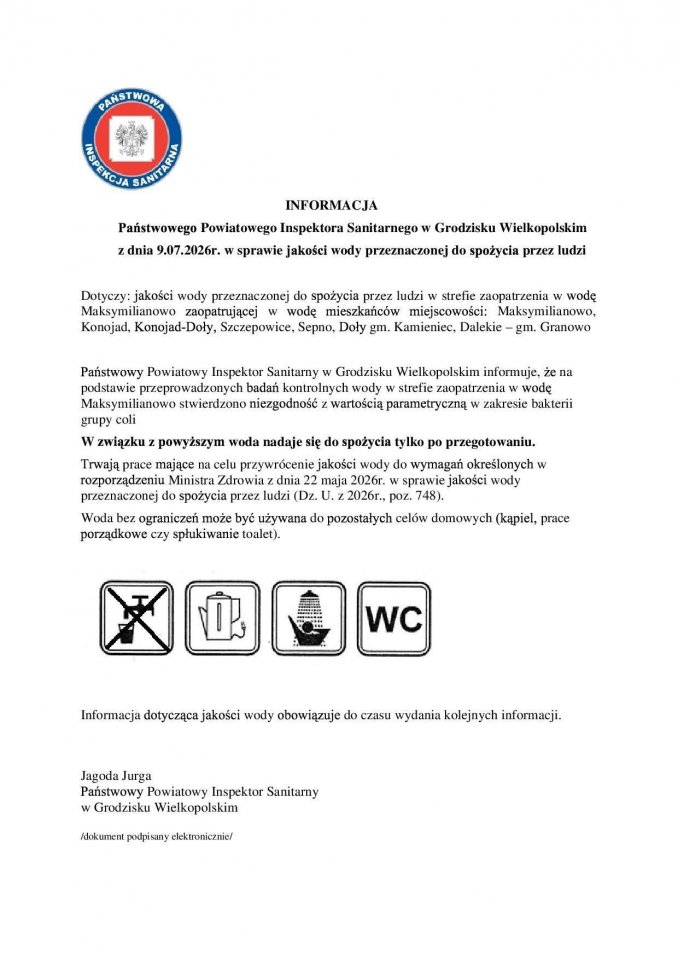 ZGKiM w Stęszewie Sp. z o.o. informuje, że m. Drożdżyce zaopatrywana jest w wodę z wodociągu Maksymilianowo, w którym wykryto bakterię z grupy coli. - Aktualności - Serwis Informacyjny Urzędu Miasta w Stęszewie