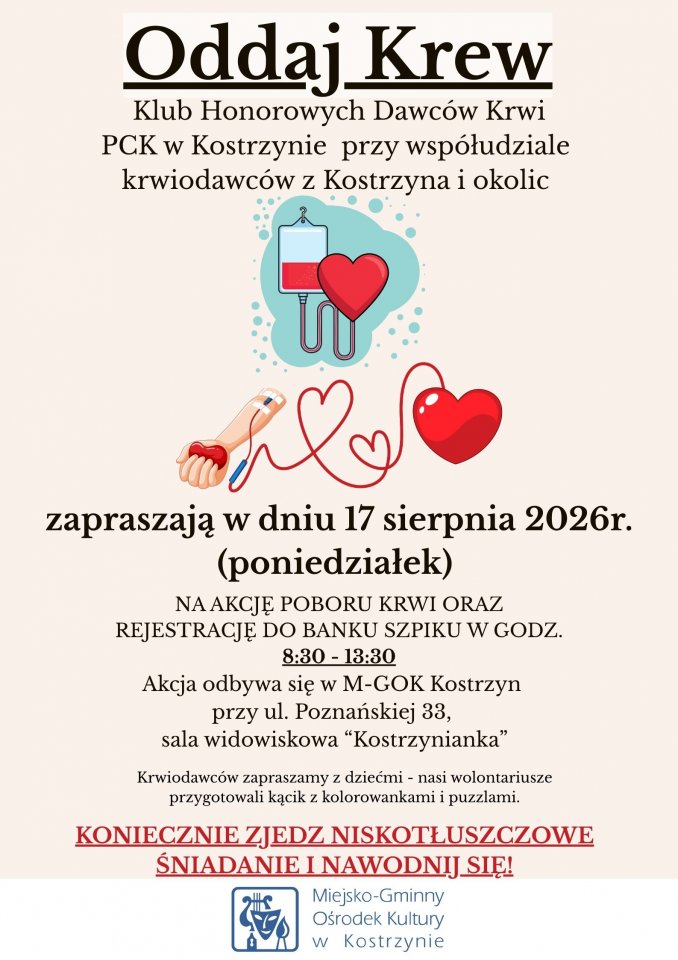 Oddaj krew! - Dla mieszkańca - Urząd Miejski w Kostrzynie