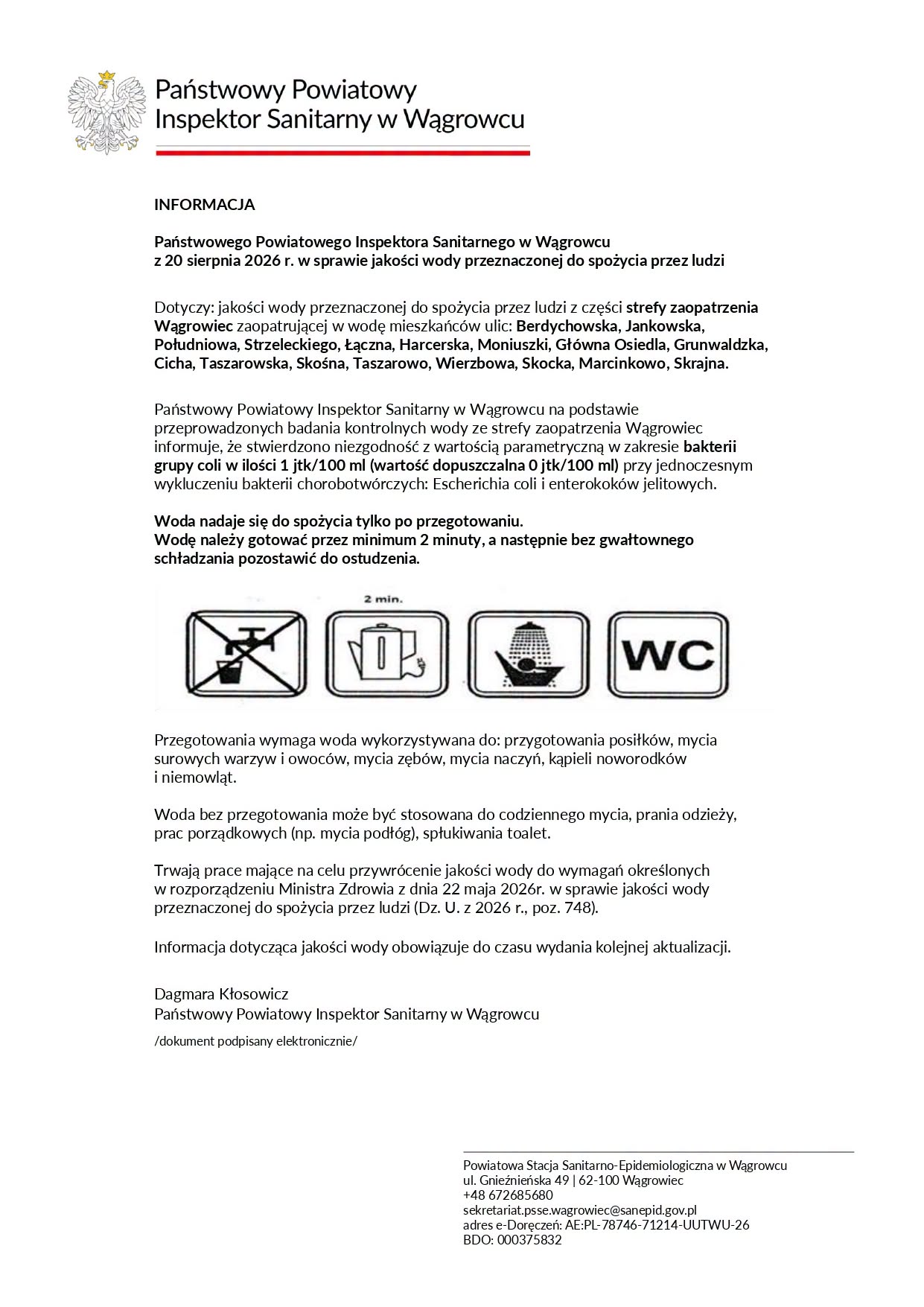 Uwaga! Ważny komunikat Państwowego Powiatowego Inspektora Sanitarnego w Wągrowcu