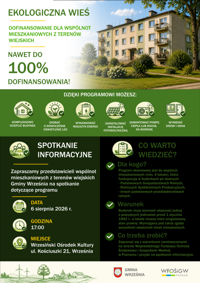 Gmina Września zaprasza na spotkanie informacyjne o programie Ekologiczna Wieś - Aktualności - WRZEŚNIA - miasto w centrum zainteresowania