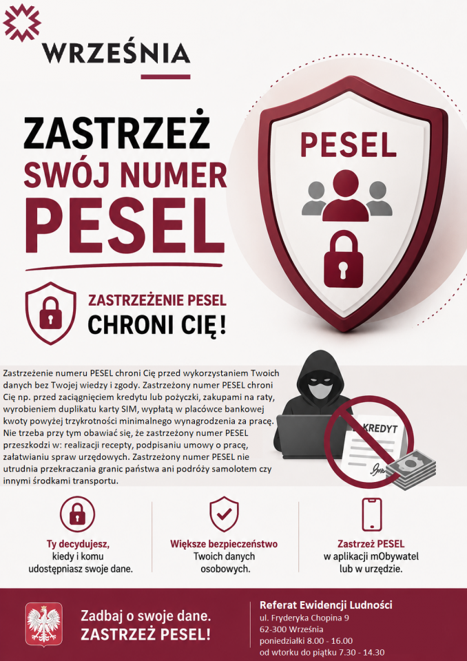 Zastrzeżenie oraz cofnięcie zastrzeżenia numeru PESEL - Aktualności - WRZEŚNIA - miasto w centrum zainteresowania