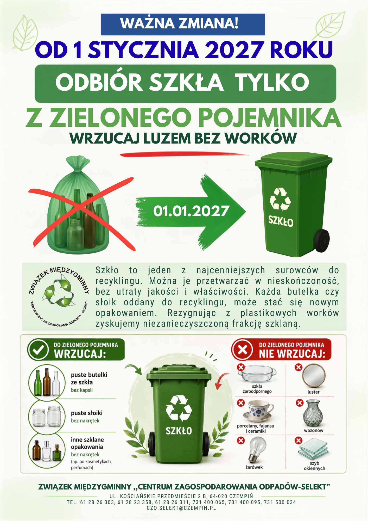 Zmiana zasad zbiórki odpadów szklanych - Miasto i Gmina Buk