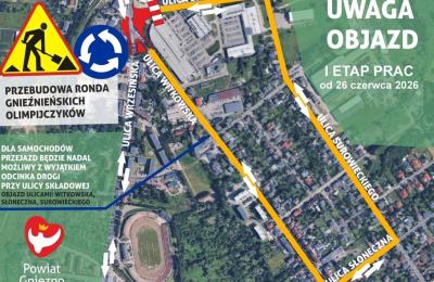 Rusza przebudowa Ronda Gnieźnieńskich Olimpijczyków. Na początek zamknięcie ul. Składowej