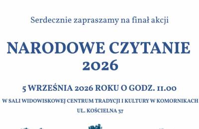 Narodowe Czytanie w Komornikach 5 września 2026: „Dziady” i koncert