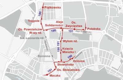 Poznań: 8–9 sierpnia linie 190 i 191 pojadą objazdem przez Księcia Mieszka I z powodu zamknięcia Piątkowskiej