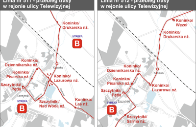 Nowe stałe trasy autobusów 511 i 512 od 17 sierpnia po pracach na Telewizyjnej w Koninku
