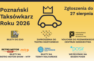 Konkurs Poznański Taksówkarz Roku 2026. Zgłoszenia w Poznaniu do 27 sierpnia