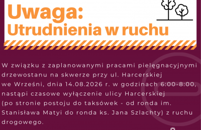 Utrudnienia w ruchu przy ulicy Harcerskiej we Wrześni 14 sierpnia rano