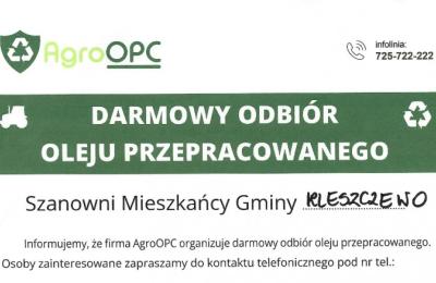 Kleszczewo: zgłoszenia do darmowego odbioru oleju przepracowanego do 21 sierpnia