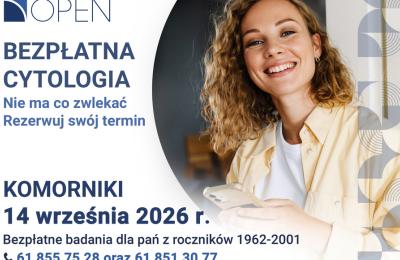 Bezpłatne badania cytologiczne w kierunku HPV w Komornikach 14 września 2026 roku