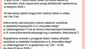 Rusza rekrutacja do Klubu Malucha we Wrześni (przy Przedszkolu nr 6 „Pszczółka Maja”) - Aktualności - WRZEŚNIA - miasto w centrum zainteresowania
