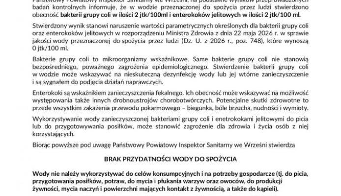 CentralaPoznan - Marzenin w gminie Września: komunikat sanepidu o nieprzydatności wody do spożycia