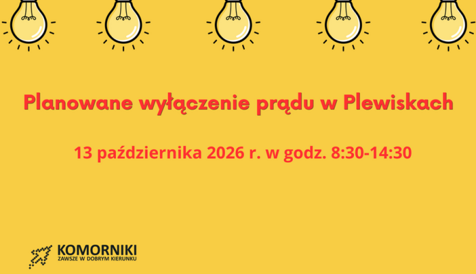 Plewiska w gminie Komorniki: 13 października 2026 przerwa w dostawie prądu od 8:30 do 14:30 - Komorniki