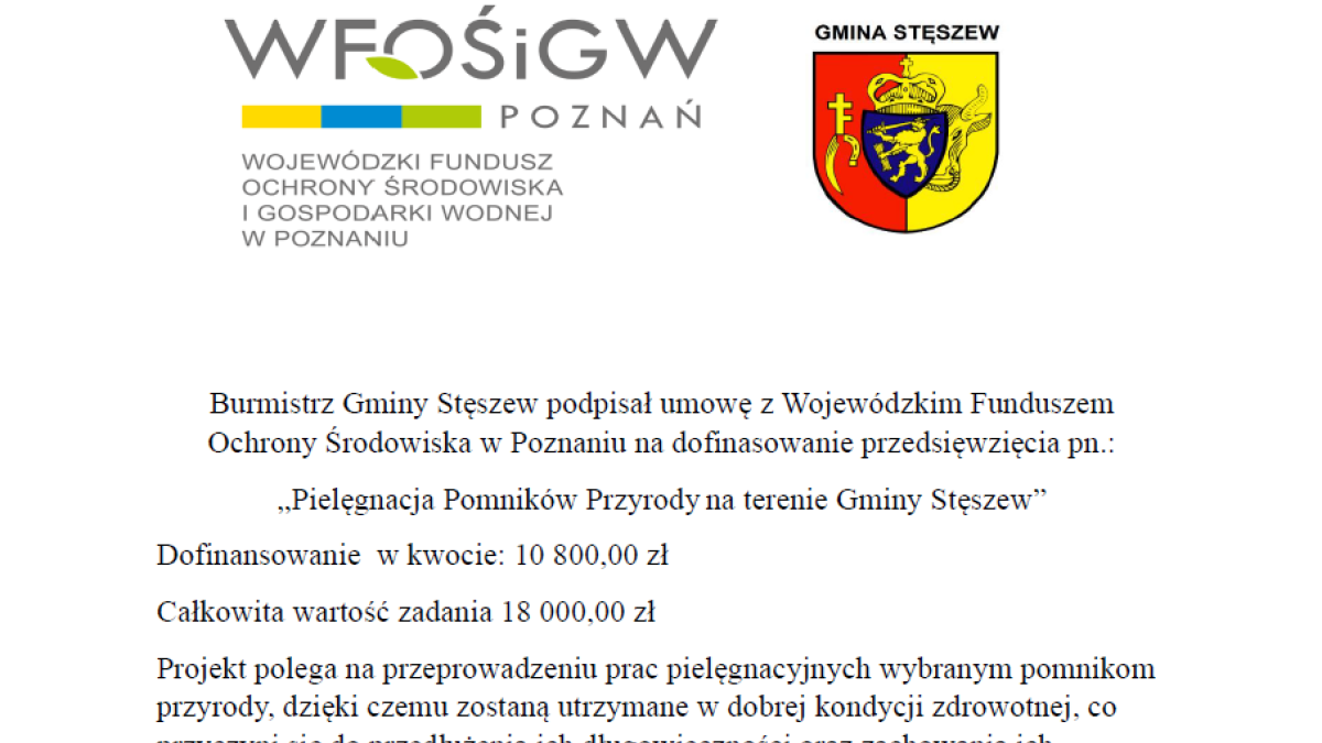 Gmina Stęszew pozyskała dofinansowanie z WFOŚiGW w Poznaniu na realizację zadania pn. „Pielęgnacja Pomników Przyrody na terenie Gminy Stęszew”. - Aktualności - Serwis Informacyjny Urzędu Miasta w Stęszewie