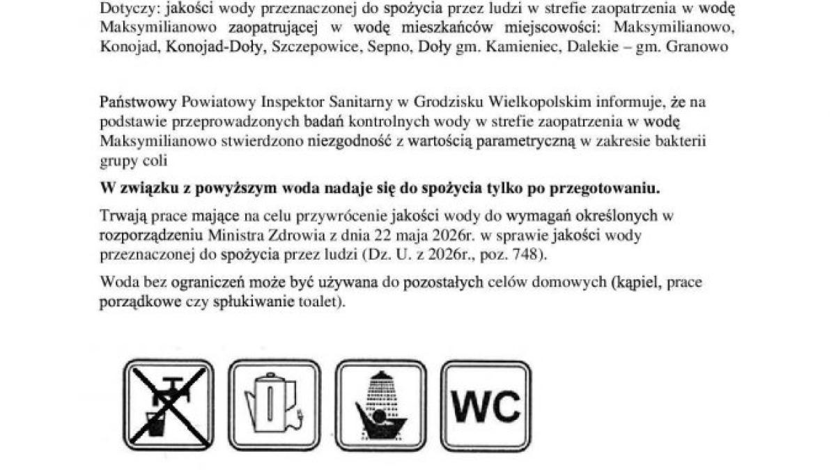 ZGKiM w Stęszewie Sp. z o.o. informuje, że m. Drożdżyce zaopatrywana jest w wodę z wodociągu Maksymilianowo, w którym wykryto bakterię z grupy coli. - Aktualności - Serwis Informacyjny Urzędu Miasta w Stęszewie